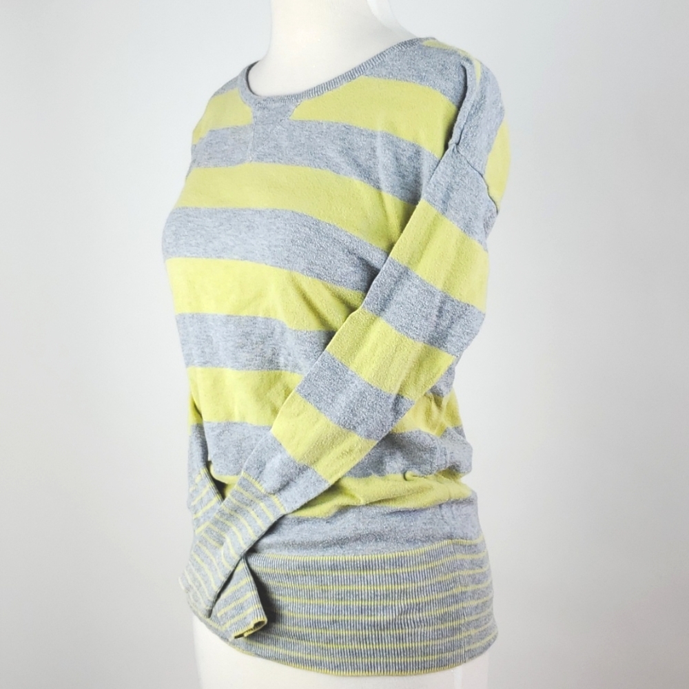 Kaisely Lime Green and Heather Grey Striped Knit Sweater Size XS